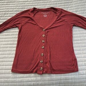 Women’s American Eagle Soft/Sexy Deep Red Long Sleeve Top with Buttons Size XS